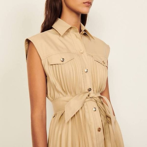 Sandro beige Alice Pleated twill shirtdress - Picture 4 of 13